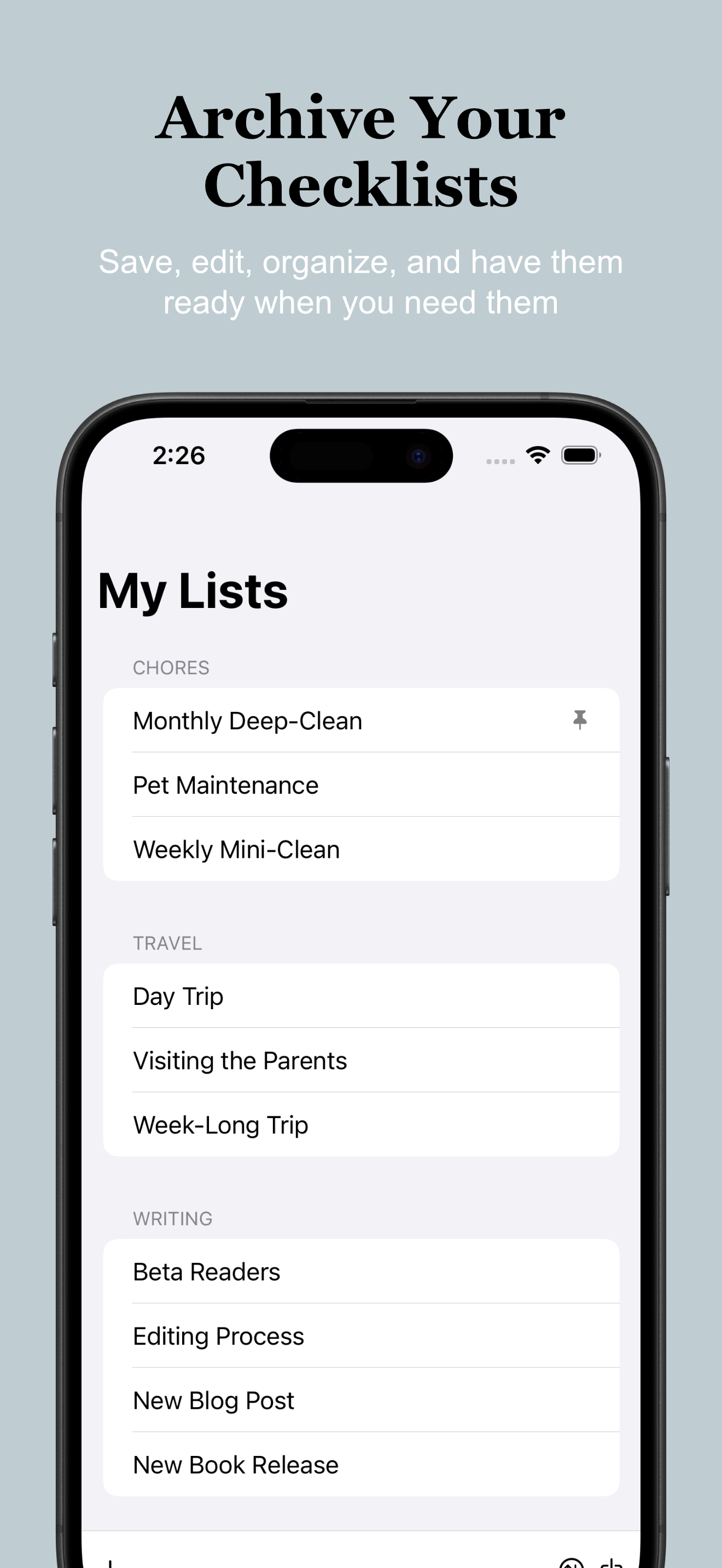 Checklist Archive iOS screenshot 1