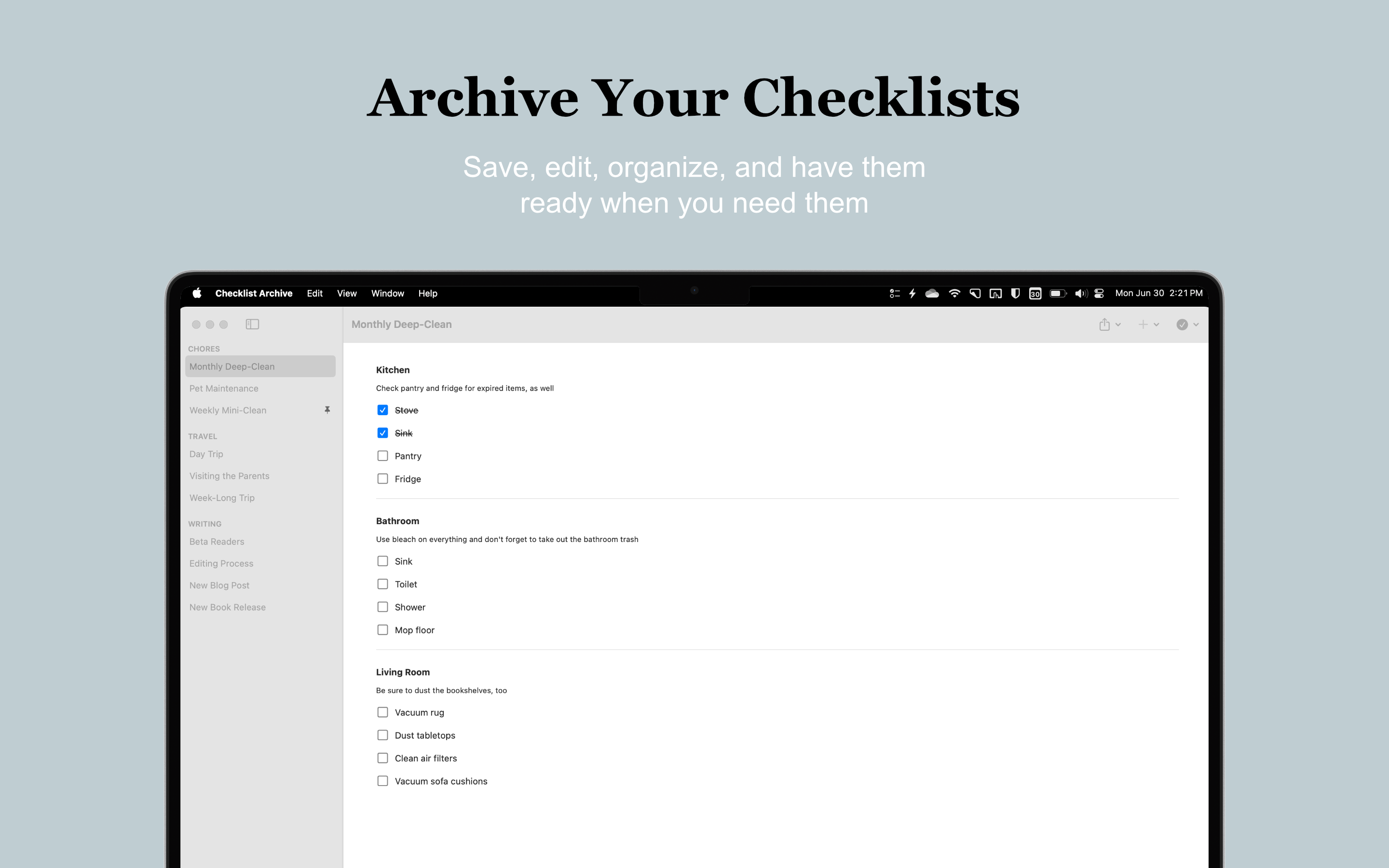 Checklist Archive MacOS screenshot 1