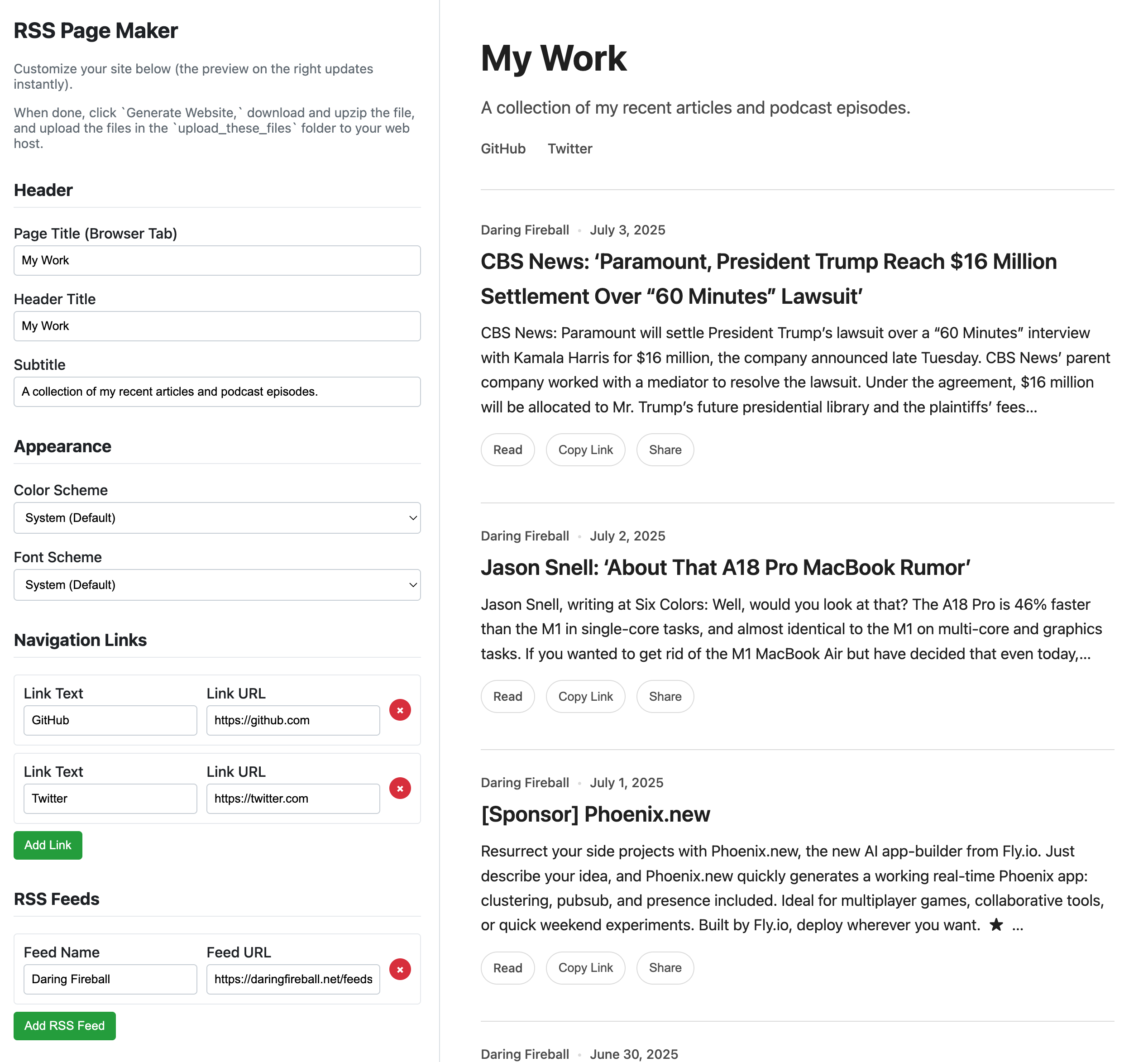 RSS Page Maker screenshot 1
