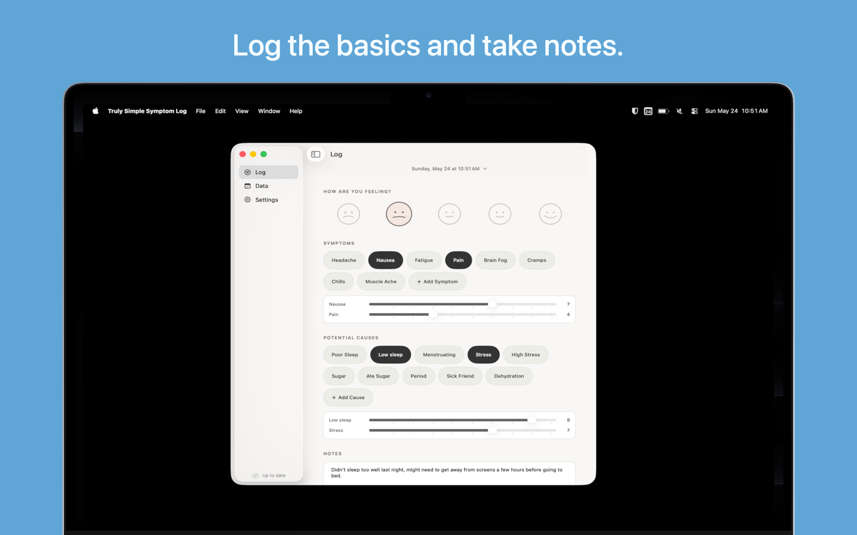 Truly Simple Symptom Log MacOS screenshot 1